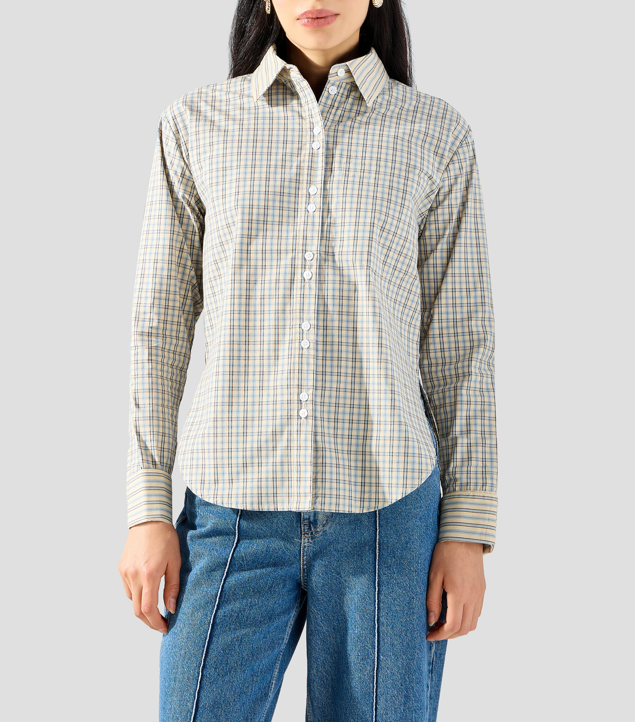 Camisa de cuadros manga larga Mujer